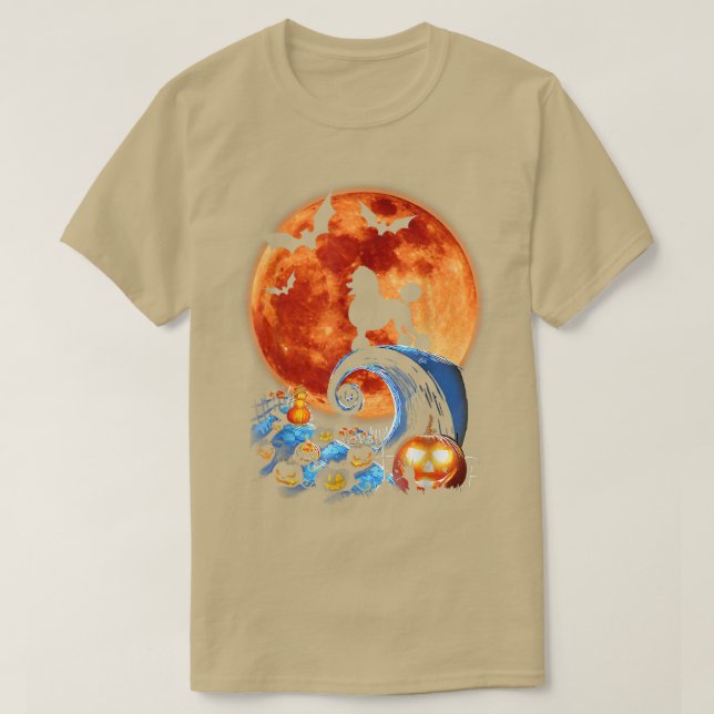 Poodle Hund Beängstigend und Moon Funny Halloween  T-Shirt (Design vorne)