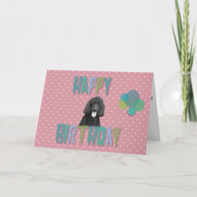 Poodle Hund Happy Birthday Pink Polka Grußkarte Karte (Vorderseite)
