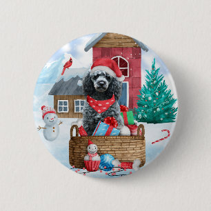 Poodle Hund im Schnee Weihnachtshaus Button