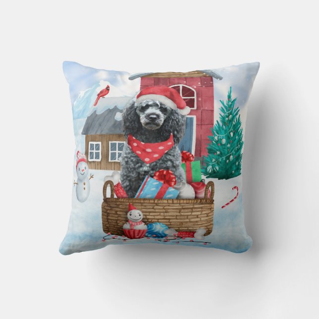 Poodle Hund im Schnee Weihnachtshaus Kissen (Rückseite)