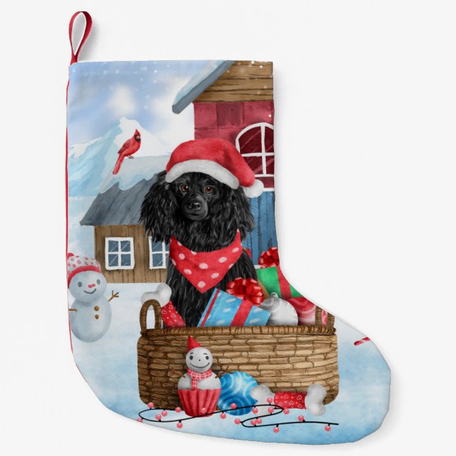 Poodle Hund im Schnee Weihnachtshaus Kleiner Weihnachtsstrumpf (Vorderseite)