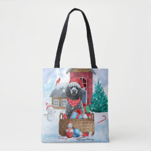 Poodle Hund im Schnee Weihnachtshaus Tasche