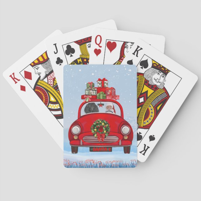 Poodle Hund in Auto mit dem Weihnachtsmann Spielkarten (Rückseite)