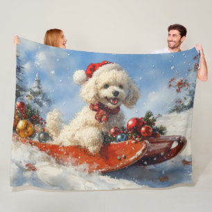 Poodle Hund in Sledge Lass es Schnee Weihnachten Fleecedecke
