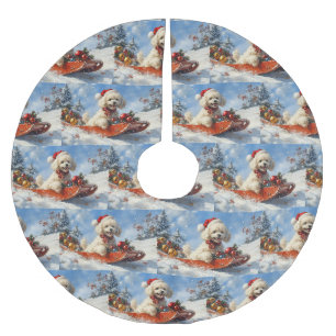 Poodle Hund in Sledge Lass es Schnee Weihnachten Polyester Weihnachtsbaumdecke