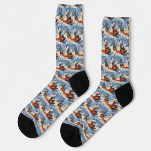 Poodle Hund in Sledge Lass es Schnee Weihnachten Socken