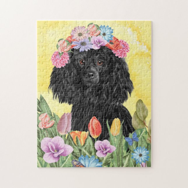 Poodle Hund mit Blume Frühjahr (Vertikal)