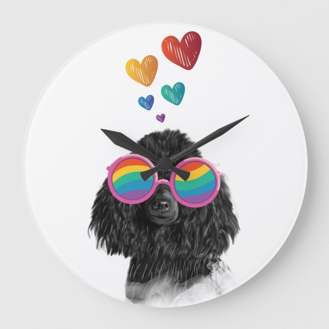 Poodle Hund mit Herzchen Valentinstag Große Wanduhr (Vorderseite)