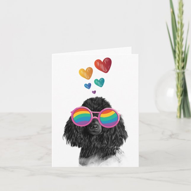 Poodle Hund mit Herzchen Valentinstag Karte (Vorderseite)