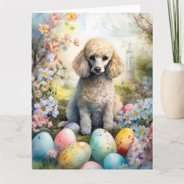 Poodle Hund mit Ostereiern Urlaub Karte (Vorderseite)