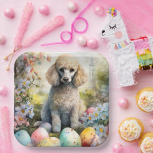 Poodle Hund mit Ostereiern Urlaub Pappteller