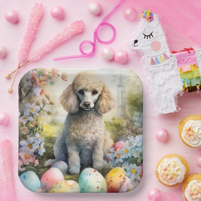 Poodle Hund mit Ostereiern Urlaub Pappteller (Party)