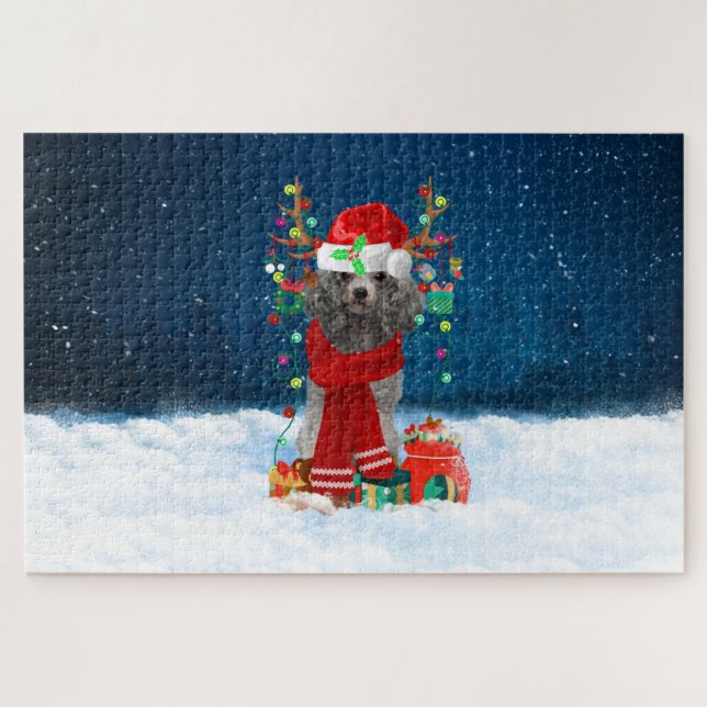 Poodle Hund mit Weihnachtsgeschenken (Horizontal)