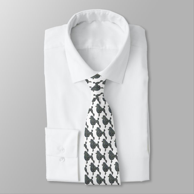 Poodle Hund Silhouette Gelb & Blau Neck Tie Krawatte (Gebunden)