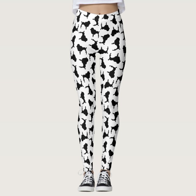 Poodle Hund Silhouetten CUSTOM HINTERGRUNDFARBE Leggings (Vorderseite)