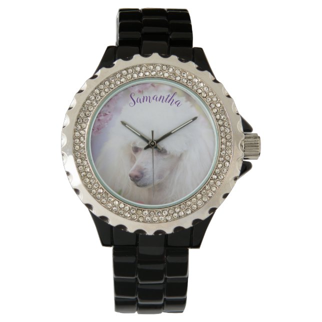 Poodle-Hundefrauenwache Kristall Armbanduhr (Vorderseite)