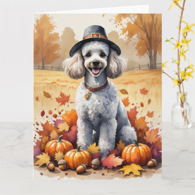 Poodle im Herbst hinterlässt Erntedank Kunst Karte (Gelbe Blume)