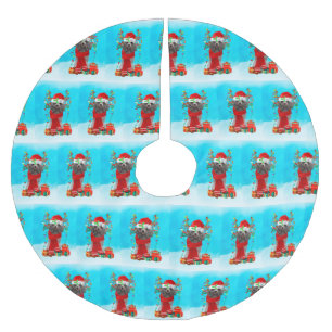 Poodle im Schnee mit Weihnachtsgeschenken Polyester Weihnachtsbaumdecke