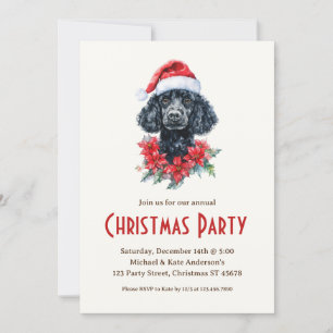 Poodle in der Weihnachtsmannmütze Black Dog Weihna Einladung