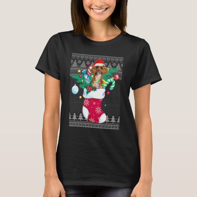 Poodle in Sock Funny Christmas Ugly Pajama Xmas Sa T-Shirt (Vorderseite)