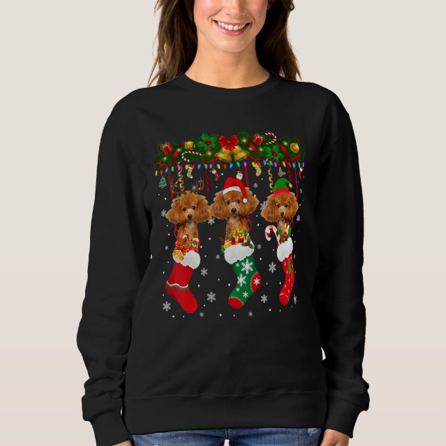 Poodle in Sock Xmas Rentier Santa Elf Hund Sweatshirt (Vorderseite)