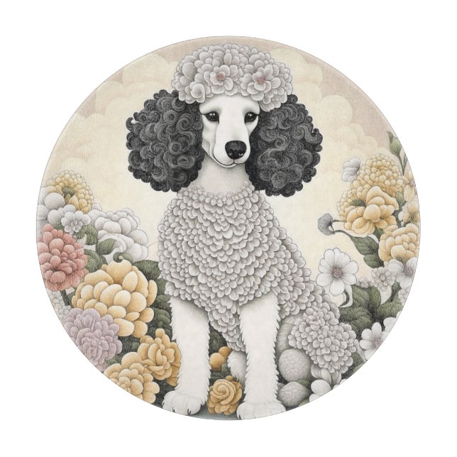 Poodle in Whimsikalen Blume Schneidebrett (Vorderseite)