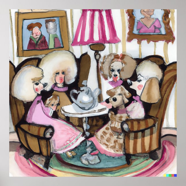 Poodle Ladys mit Wiedersehen Wasserfarbe Poster (Vorne)