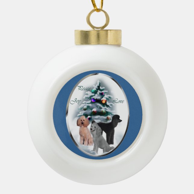 Poodle Lovers Weihnachten Keramik Kugel-Ornament (Vorderseite)