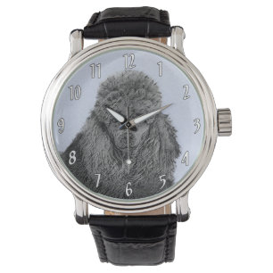 Poodle Malerei Miniaturspielzeug Schwarze Kunst Armbanduhr