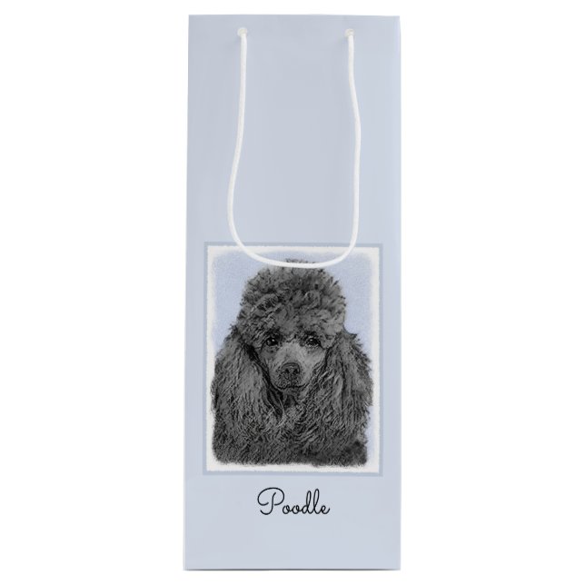 Poodle Malerei Miniaturspielzeug Schwarze Kunst Geschenktüte Für Weinflaschen (Vorderseite)