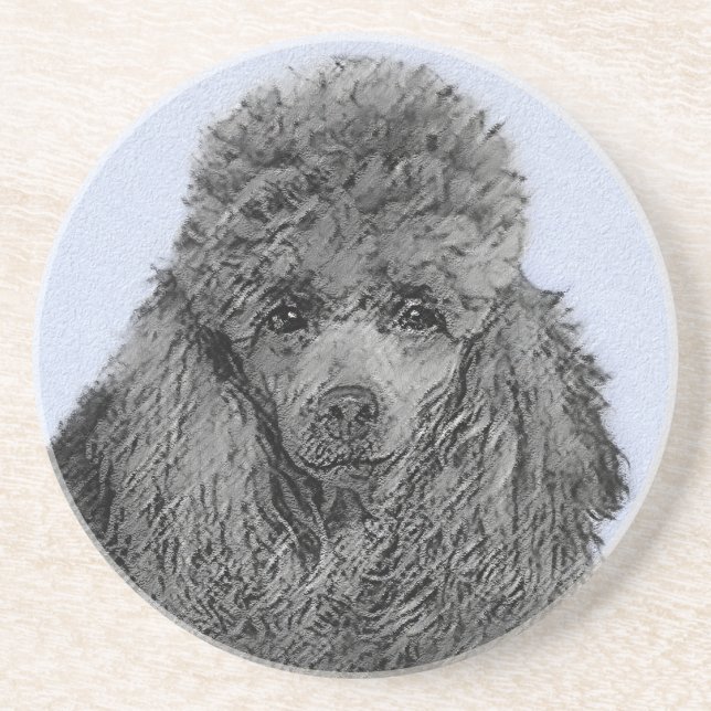 Poodle Malerei Miniaturspielzeug Schwarze Kunst Getränkeuntersetzer (Vorne)