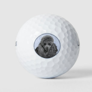 Poodle Malerei Miniaturspielzeug Schwarze Kunst Golfball