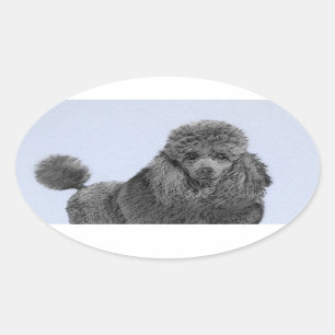 Poodle Malerei Miniaturspielzeug Schwarze Kunst Ovaler Aufkleber