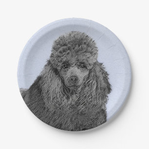 Poodle Malerei Miniaturspielzeug Schwarze Kunst Pappteller