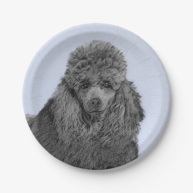 Poodle Malerei Miniaturspielzeug Schwarze Kunst Pappteller (Vorderseite)