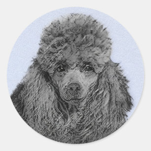 Poodle Malerei Miniaturspielzeug Schwarze Kunst Runder Aufkleber