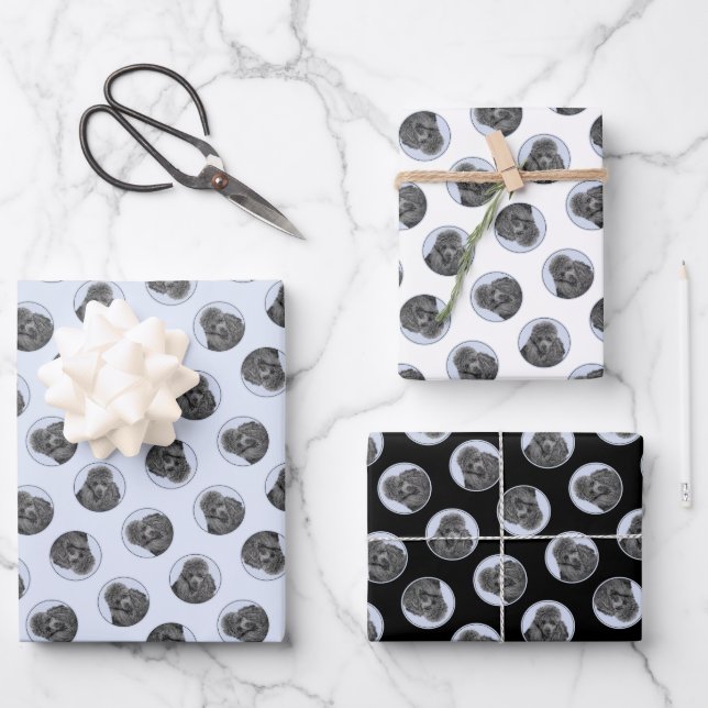 Poodle Malerei Miniaturspielzeug Schwarzer Haustie Geschenkpapier Set (Vorderseite)