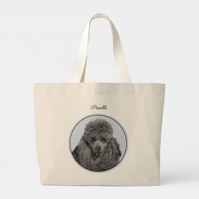 Poodle Malerei Miniaturspielzeug Schwarzer Haustie Jumbo Stoffbeutel (Rückseite)