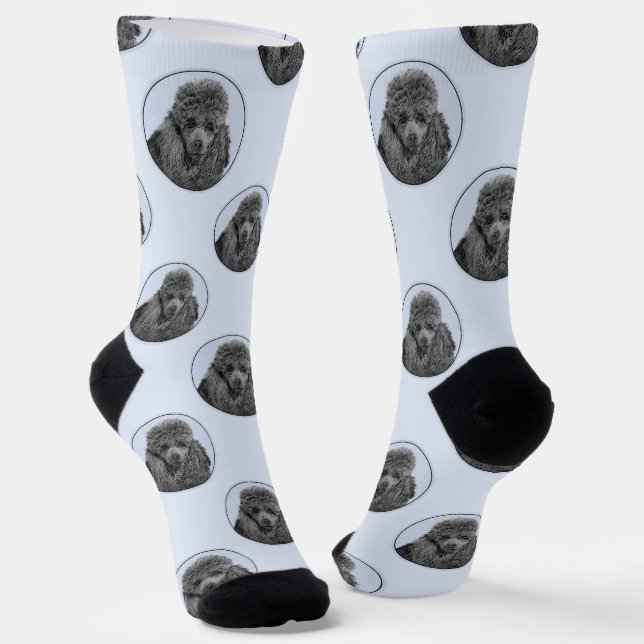 Poodle Malerei Miniaturspielzeug Schwarzer Haustie Socken (Gewinkelt)