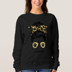 Poodle Mama Hund Mama Messy Hair Bun Leopard Print Sweatshirt
