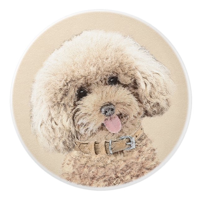 Poodle Miniatur Spielzeug Apricot Cream Brown Dog  Keramikknauf (Vorderseite)