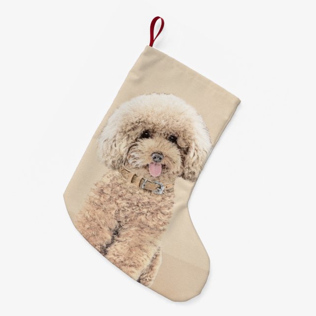 Poodle Miniatur Spielzeug Apricot Cream Brown Dog  Kleiner Weihnachtsstrumpf (Vorderansicht (hängend))