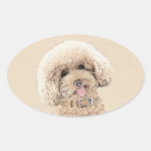 Poodle Miniatur Spielzeug Apricot Cream Brown Dog  Ovaler Aufkleber