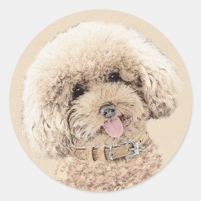 Poodle Miniatur Spielzeug Apricot Cream Brown Dog  Runder Aufkleber (Vorderseite)