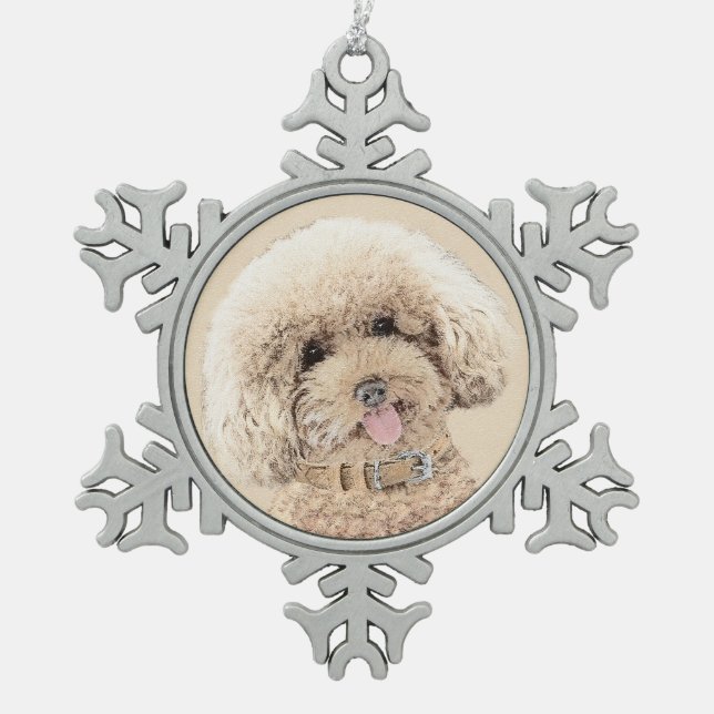 Poodle Miniatur Spielzeug Apricot Cream Brown Dog  Schneeflocken Zinn-Ornament (Vorderseite)
