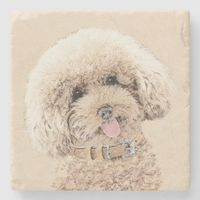 Poodle Miniatur Spielzeug Apricot Cream Brown Dog  Steinuntersetzer (Vorderseite)