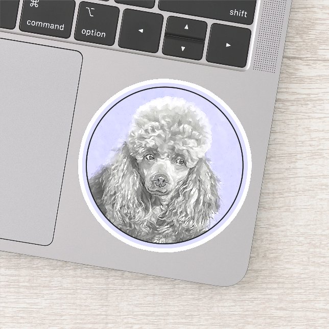 Poodle Miniatur Spielzeug Silver Gray Blue Hund Ku Aufkleber (Detail)