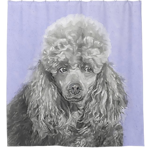 Poodle Miniatur Spielzeug Silver Gray Blue Hund Ku Duschvorhang (Vorderseite)