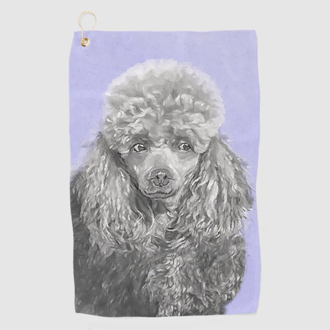 Poodle Miniatur Spielzeug Silver Gray Blue Hund Ku Golfhandtuch (Vorderseite)