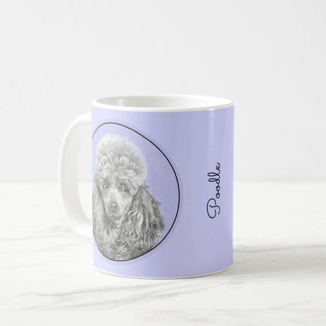 Poodle Miniatur Spielzeug Silver Gray Blue Hund Ku Kaffeetasse (Vorderseite Links)
